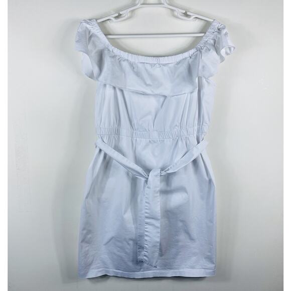Eloquii Studio Plus Size 24 Ruffle Off The Shoulder Belted Cotton Dress White - Picture 1 of 5